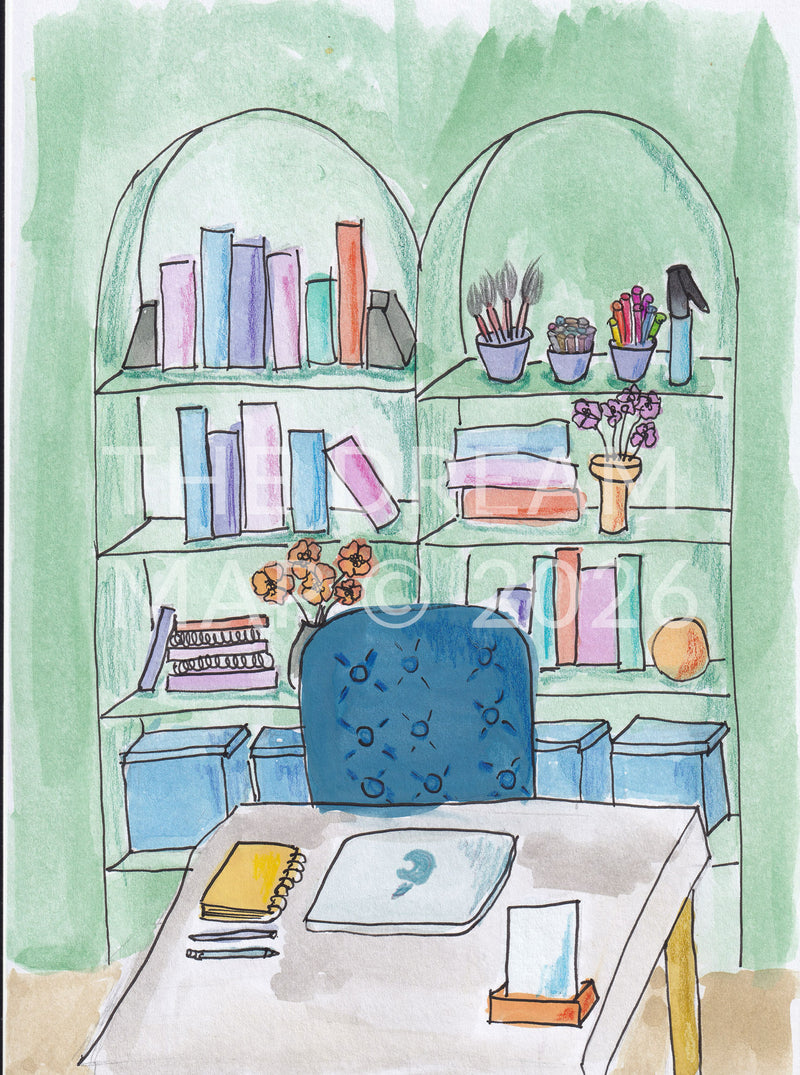 Office - Watercolour, cloured pencils, and ink