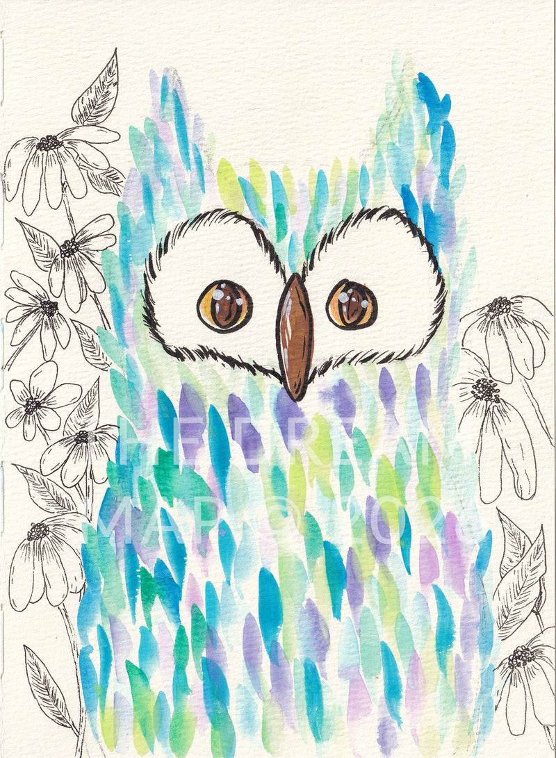 Owl - Watercolour and ink